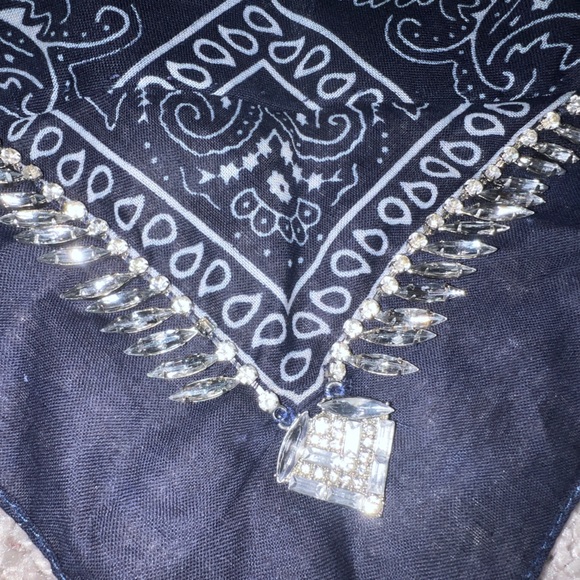 Navy blue bandana necklace with bling!💎 - Picture 4 of 5